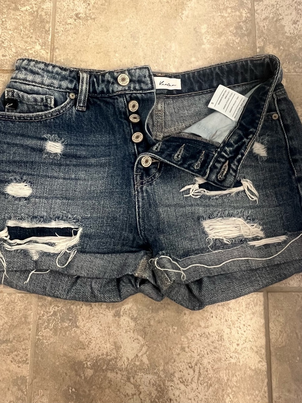 KanCan Distressed High Rise Denim Shorts Button Fly Size Small